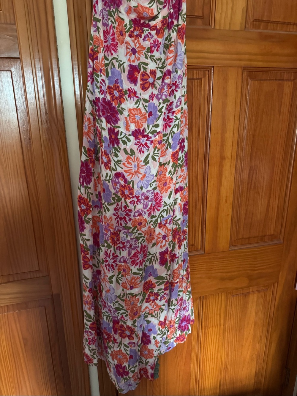 Strapless Floral Maxi Dress in Pink, Orange & Purple